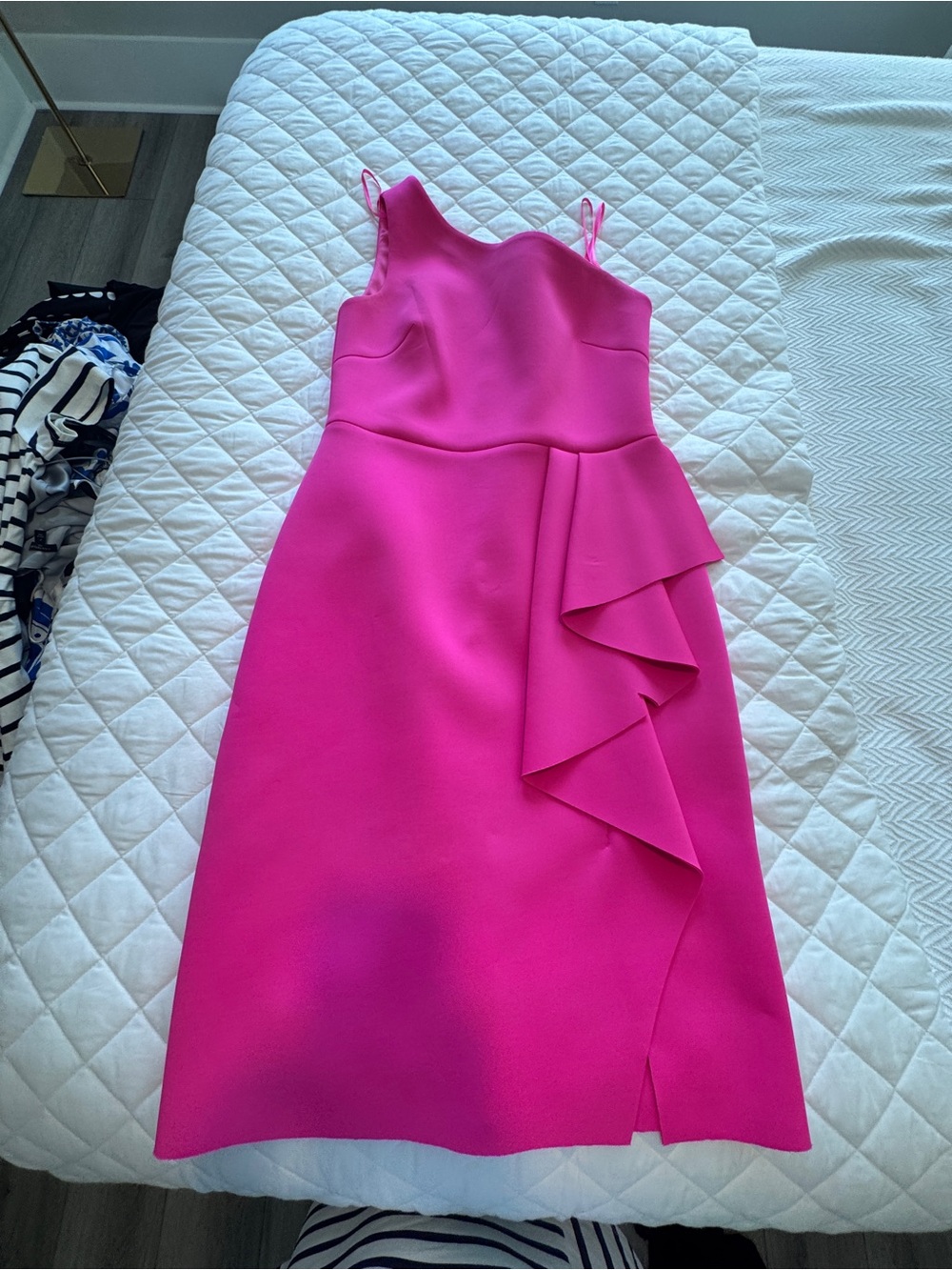 Eliza J Hot Pink One-Shoulder Ruffle Sheath Dress